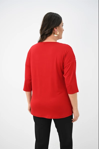 Kadın Büyük Beden Kadife Tül Detaylı Bluz 1856-2 - 12