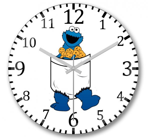 Cookie Monster Kurabiye Canavarı Duvar Saati Bombeli Gercek Cam