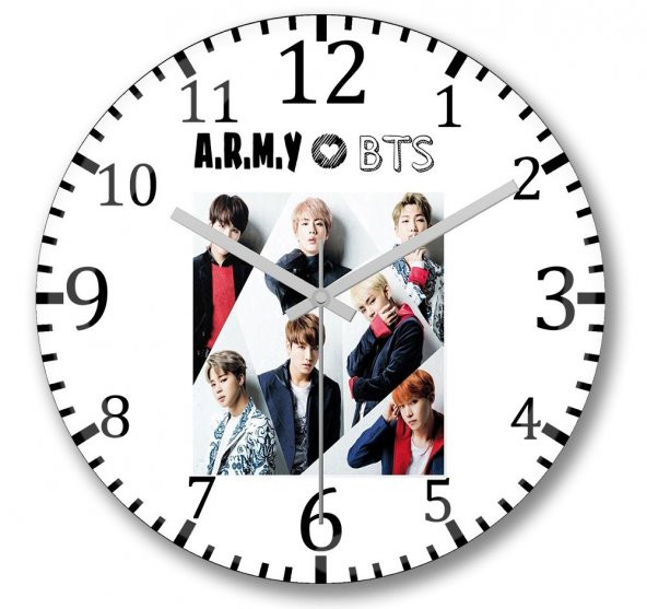 Army Bangtan Boys Bts Duvar Saati Bombeli Gercek Cam - 1
