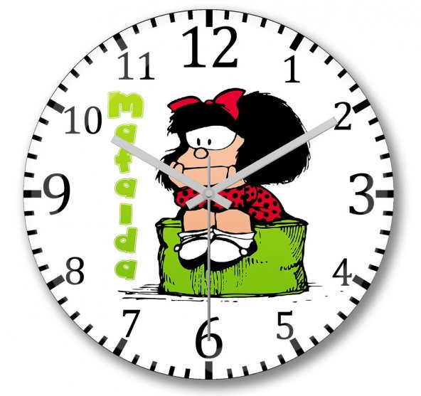 Mafalda Düşünceli Duvar Saati Bombeli Gercek Cam