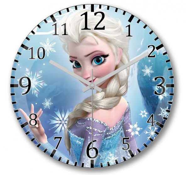 Frozen Elsa Duvar Saati Bombeli Gercek Cam - 1