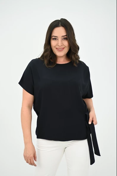 Kadın Büyük Beden Yan Bağlama Detaylı Bluz 1860-25 - 4