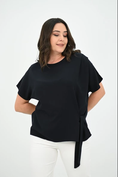 Kadın Büyük Beden Yan Bağlama Detaylı Bluz 1860-25 - 5