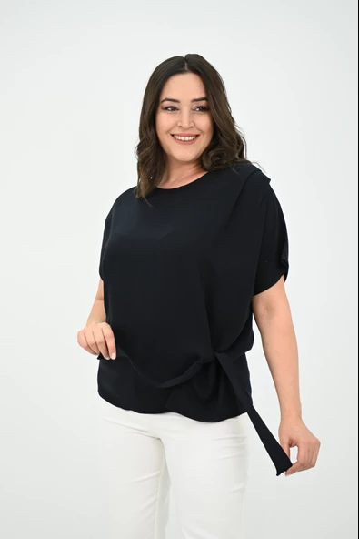 Kadın Büyük Beden Yan Bağlama Detaylı Bluz 1860-25 - 3