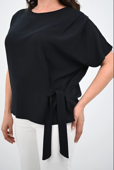 Kadın Büyük Beden Yan Bağlama Detaylı Bluz 1860-25 - 7