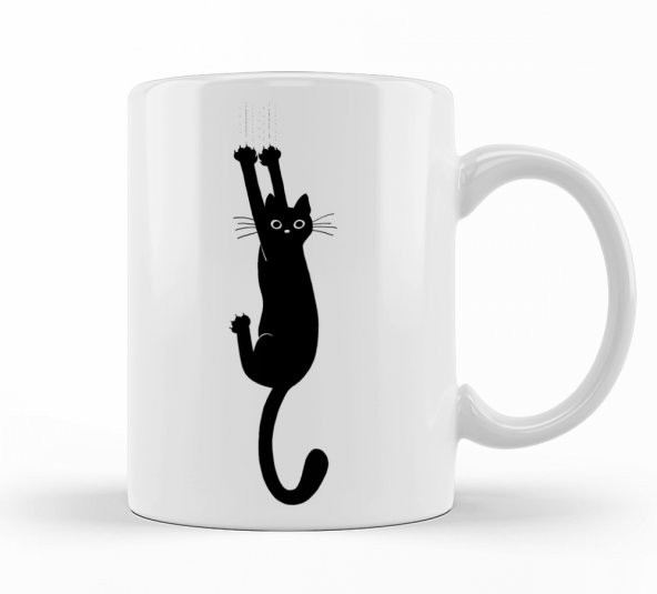 Yaramaz Kedi Black Cat Holding Kupa Bardak Porselen