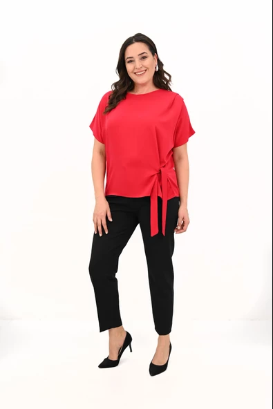 Kadın Büyük Beden Yan Bağlama Detaylı Bluz 1860-25 - 8