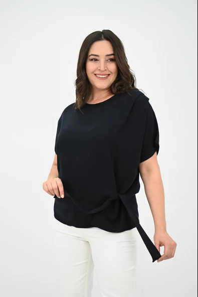 Kadın Büyük Beden Yan Bağlama Detaylı Bluz 1860-25 - 3