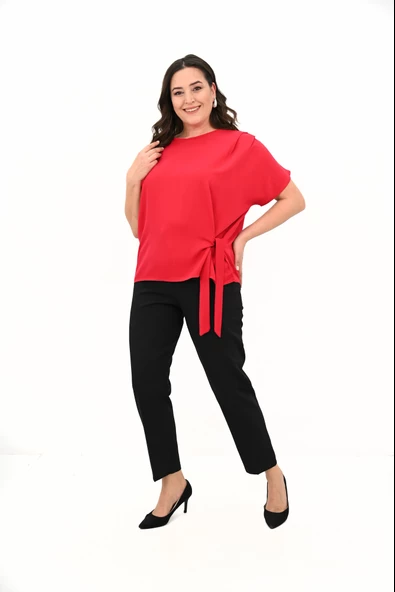 Kadın Büyük Beden Yan Bağlama Detaylı Bluz 1860-25 - 9