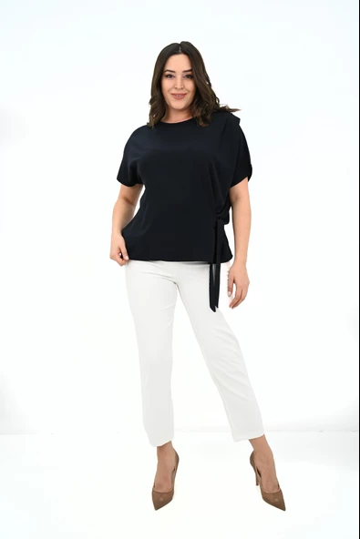 Kadın Büyük Beden Yan Bağlama Detaylı Bluz 1860-25 - 2