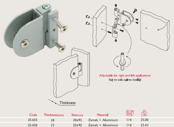 Gürçay Kabin Menteşesi 18mm 25.655 - Resim 2