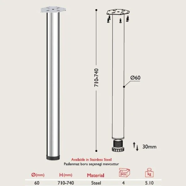 Gürçay Metal Masa Ayağı 4 Adet Siyah - Resim 2