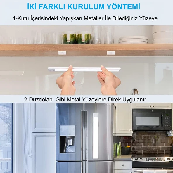 HyMark 40cm Sensörlü Alüminyum USB Şarjlı LED Gece Lambası 3 Renk Kısılabilir Mutfak Dolap Tezgah - 3