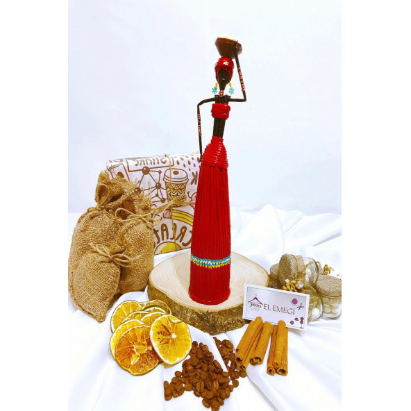 ModaYani Kırmızı Çizgili HandMade El Yapımı Afrikalı Kadın Biblo Geri Dönüşüm Bereket Bebekleri - 1