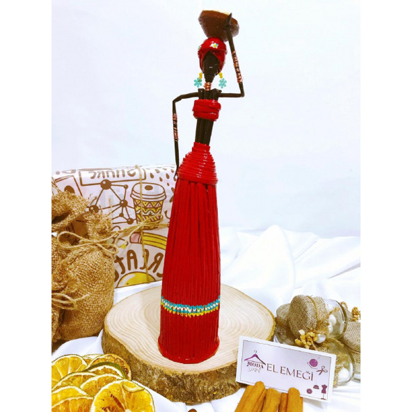 ModaYani Kırmızı Çizgili HandMade El Yapımı Afrikalı Kadın Biblo Geri Dönüşüm Bereket Bebekleri - 2