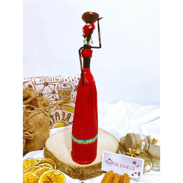 ModaYani Kırmızı Çizgili HandMade El Yapımı Afrikalı Kadın Biblo Geri Dönüşüm Bereket Bebekleri - 3