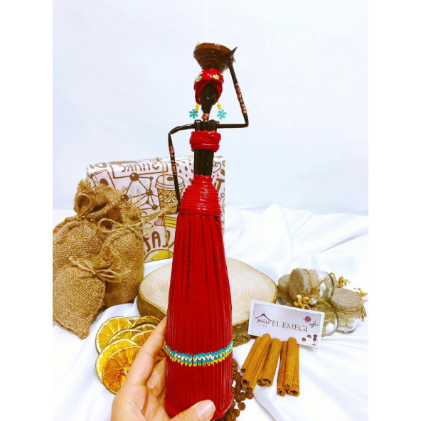 ModaYani Kırmızı Çizgili HandMade El Yapımı Afrikalı Kadın Biblo Geri Dönüşüm Bereket Bebekleri - 5