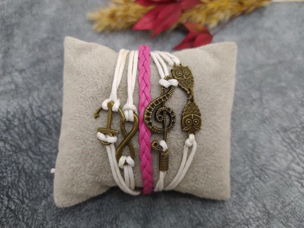 Sonsuzluk Temalı Baykuş Çapa Figürlü Notalı Ayarlanabilir İp Bileklik ürün görseli