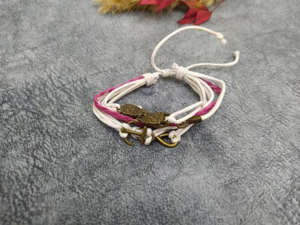 Sonsuzluk Temalı Baykuş Çapa Figürlü Notalı Ayarlanabilir İp Bileklik - Resim 2