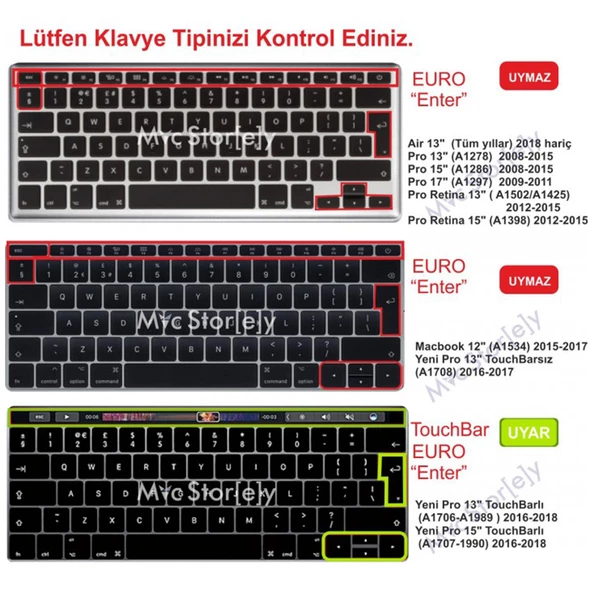 Macbook Pro Klavye Koruyucu (US to TR) Touchbarlı 13inç A1706 A1989 A2159-15inç A1707 A1990 ile Uyumlu - 11