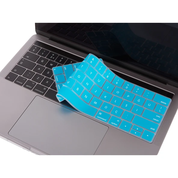 MacBook Pro Touch Bar Türkçe Q Silikon Klavye Koruyucu US Enter İnce Yıkanabilir Sessiz 13-15 İnç - Resim 4
