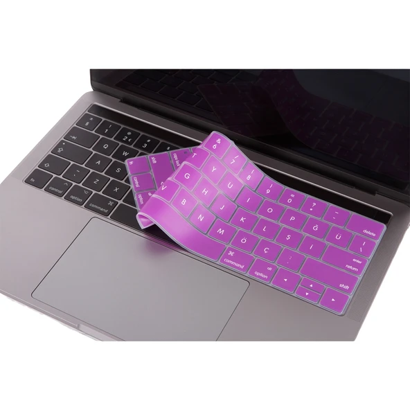 MacBook Pro Touch Bar Türkçe Q Silikon Klavye Koruyucu US Enter İnce Yıkanabilir Sessiz 13-15 İnç - Resim 3