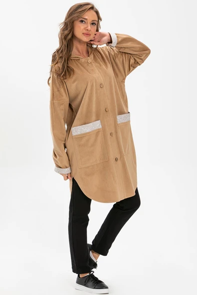 Eylül Fitilli Kadife Ceket Camel Cml 2XL-3XL Camel - 4