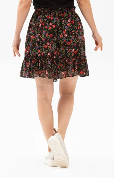 Buse Vual Kısa Yazlık Etek Tomurcuk Desen Siyah 6162 2XL-3XL Siyah - 3