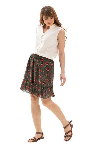 Buse Vual Kısa Yazlık Etek Tomurcuk Desen Yeşil 6170 2XL-3XL Yeşil - 6