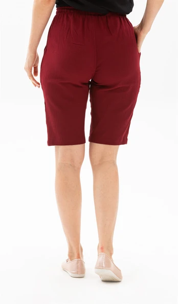Şile Bezi Cepli Kadın Yazlık Şort Bordo Brd 36 Bordo - 3