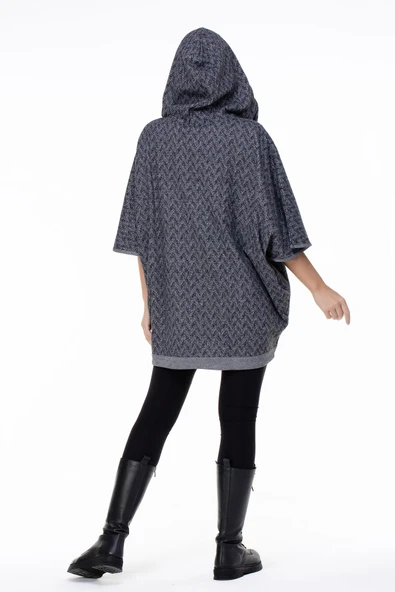 Balıksırtı İnterlok Sonbahar ve Kışlık Panço Gri Gri Standart Gri - 2