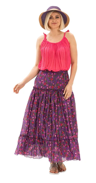Buse Vual Uzun Yazlık Etek Tomurcuk Desen Mor 6163 2XL-3XL Mor - 5