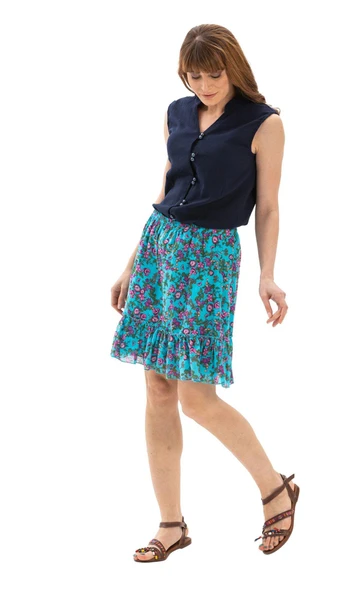 Buse Vual Kısa Yazlık Etek Tomurcuk Desen Turkuaz 6167 2XL-3XL Turkuaz - 6
