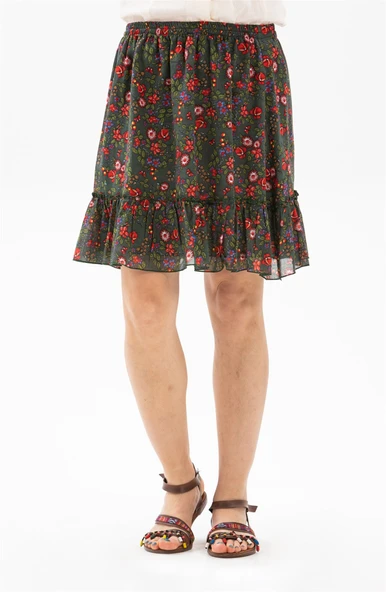 Buse Vual Kısa Yazlık Etek Tomurcuk Desen Yeşil 6170 2XL-3XL Yeşil