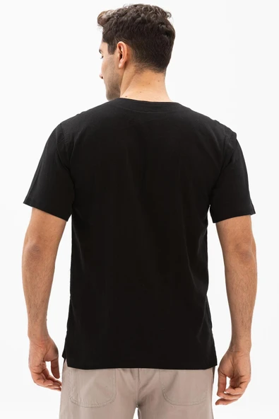 Kısa Kol Şile Bezi Zımbalı Erkek Yazlık Tshirt Siyah 3003 - Resim 2
