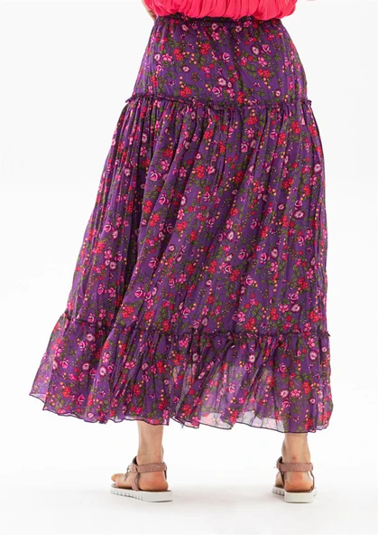 Buse Vual Uzun Yazlık Etek Tomurcuk Desen Mor 6163 2XL-3XL Mor - 2