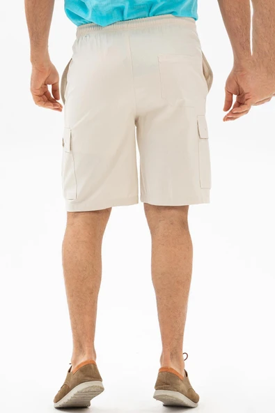 Gabardin Lastikli Erkek Şort Krem Krm 2XL Krem - 2