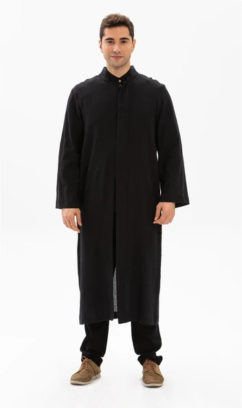 Şile Bezi İnce Erkek Namaz Cübbesi Yazlık Namazlık Pamuk Kumaş Cübbe Siyah Syh L Siyah