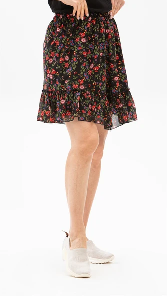 Buse Vual Kısa Yazlık Etek Tomurcuk Desen Siyah 6162 2XL-3XL Siyah - 4