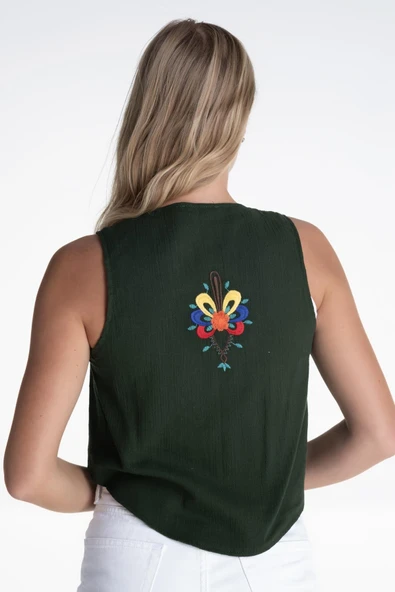 Nakışlı Şile Bezi Yazlık Yelek Yeşil Ysl S Yeşil - 2