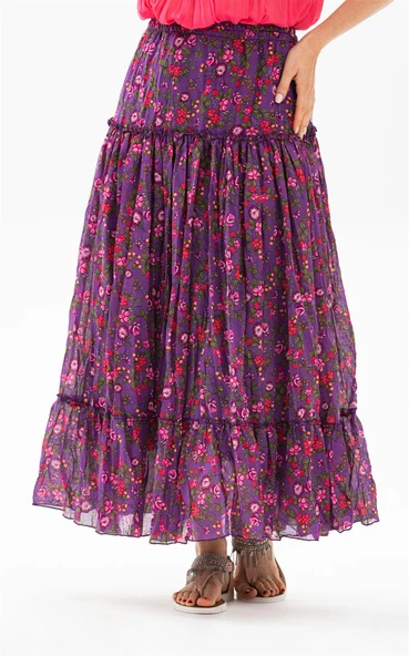 Buse Vual Uzun Yazlık Etek Tomurcuk Desen Mor 6163 2XL-3XL Mor - 3