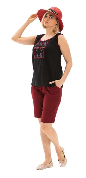 Şile Bezi Cepli Kadın Yazlık Şort Bordo Brd 36 Bordo - 7