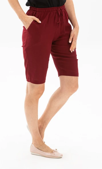 Şile Bezi Cepli Kadın Yazlık Şort Bordo Brd 36 Bordo - 4