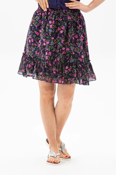 Buse Vual Kısa Yazlık Etek Tomurcuk Desen Koyu Mor 6169 2XL-3XL Koyu Mor - 1