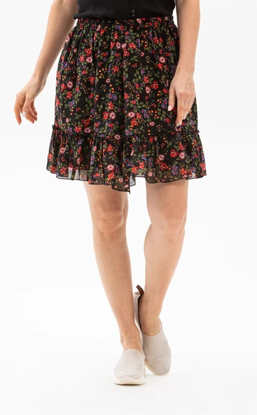 Buse Vual Kısa Yazlık Etek Tomurcuk Desen Siyah 6162 2XL-3XL Siyah - 1