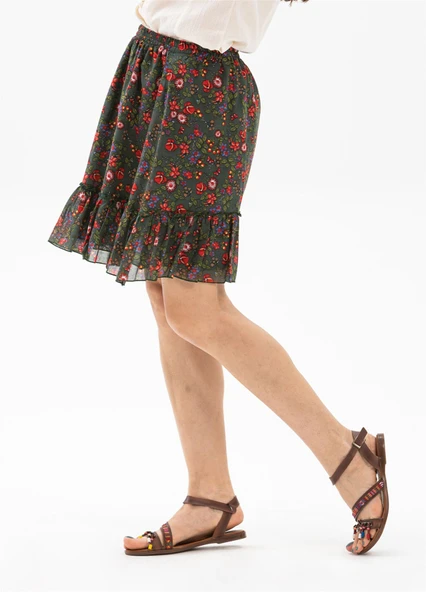 Buse Vual Kısa Yazlık Etek Tomurcuk Desen Yeşil 6170 2XL-3XL Yeşil - 3