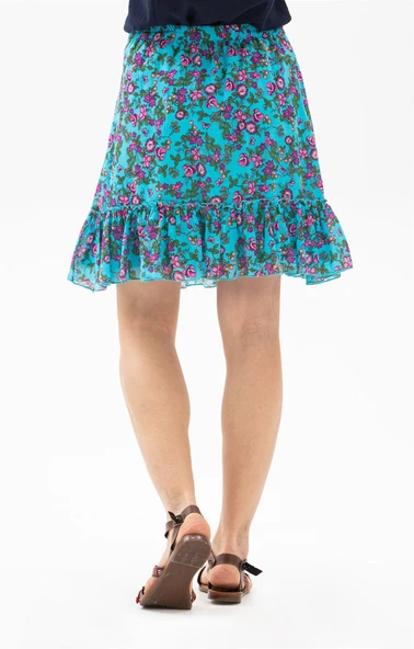 Buse Vual Kısa Yazlık Etek Tomurcuk Desen Turkuaz 6167 2XL-3XL Turkuaz - 3