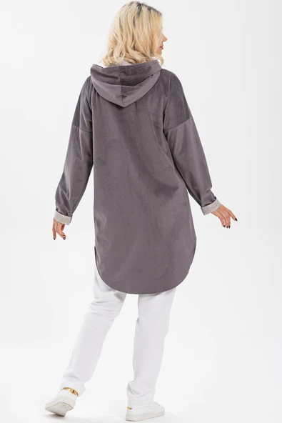 Eylül Fitilli Kadife Ceket Gri Gri 2XL-3XL Gri - 2