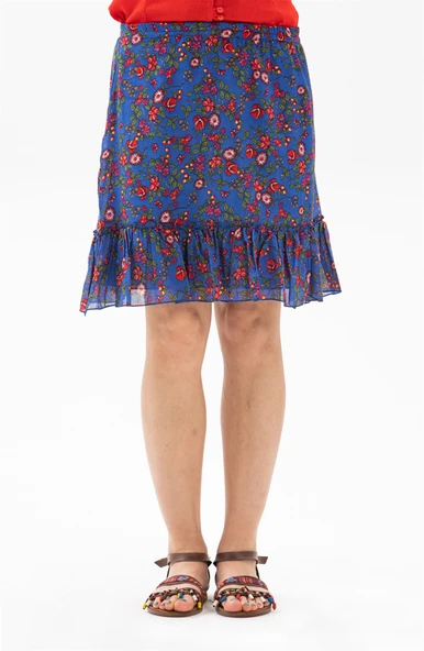 Buse Vual Kısa Yazlık Etek Tomurcuk Desen Saks Kareli 6171 2XL-3XL Saks - 4