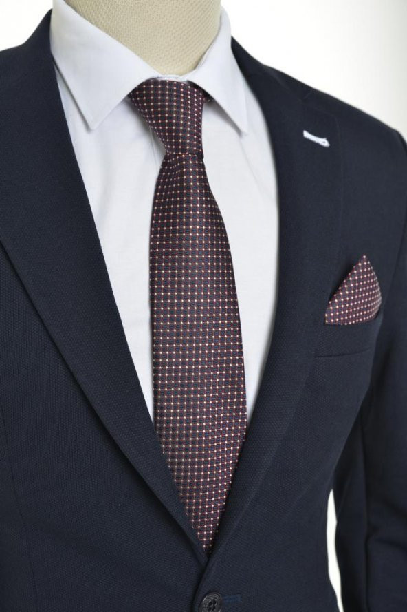 Brianze Kare Desen  Mendilli Kravat ürün görseli 1